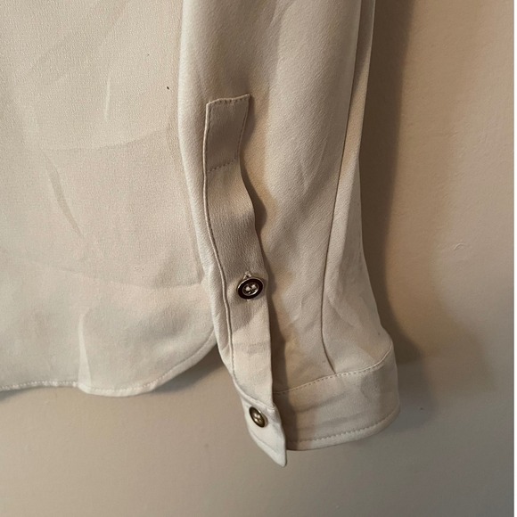 Max Mara Womens M Beige Silk Blend Button Down Blouse Long Sleeve Utility Shirt - Picture 5 of 8
